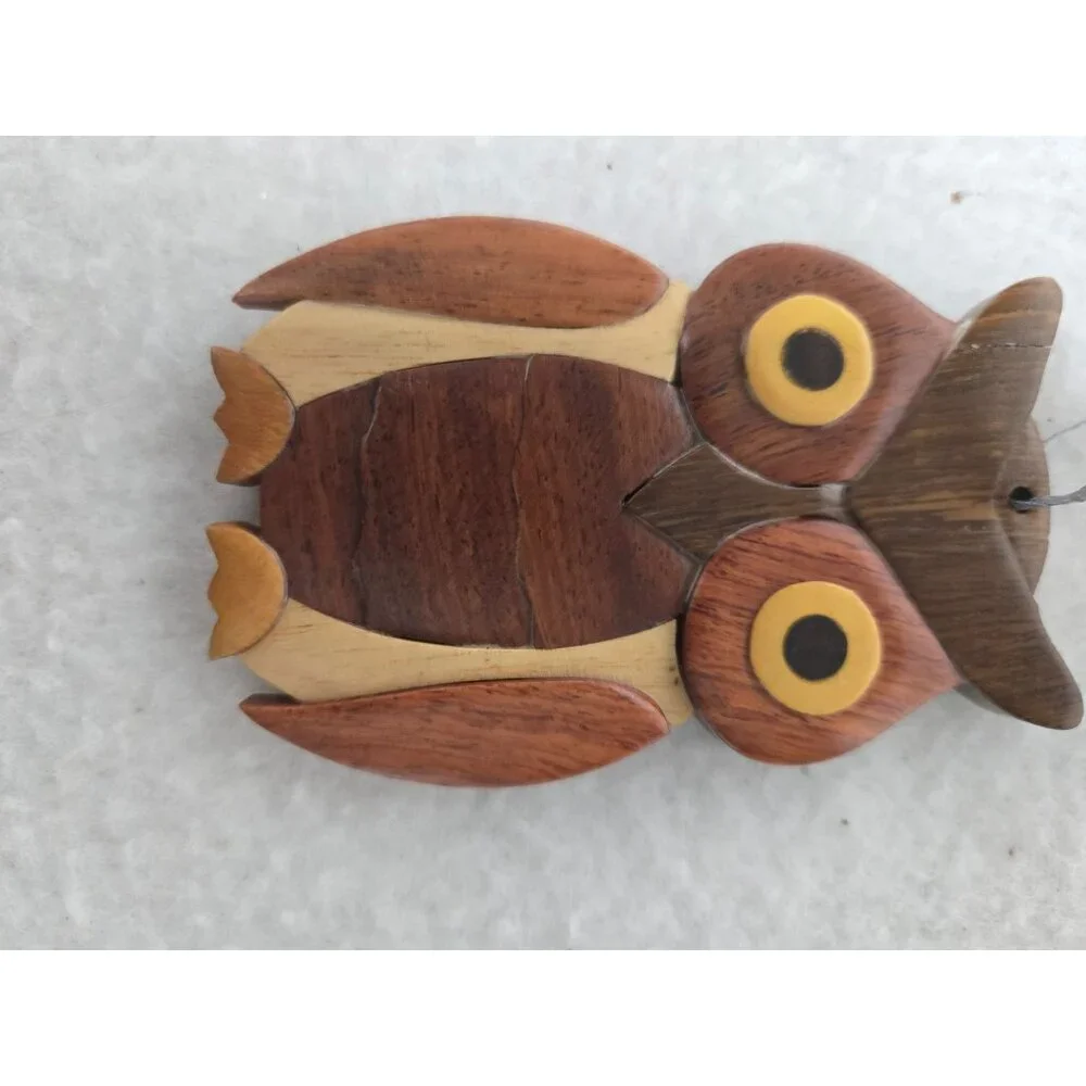 Handcrafted Wooden Owl Ornament With Ribbon Hanger 4 in‎ X 3 in